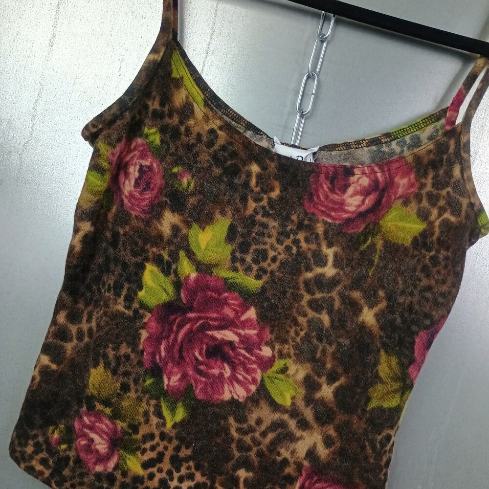 Joseph Ribkoff Vintage Y2K Velour Leopard Print Floral Cami Top Spaghetti Size 8